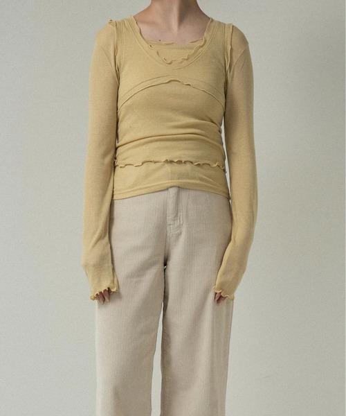 lawgy（ラウジー）の「scoop neck mellow trim long sleeve t / スクープネックメロウトリムロングスリーブt（Tシャツ/カットソー・レディース・チャコール/イエロー系/アイボリー・FREE）」の13枚目の写真