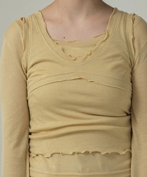 lawgy（ラウジー）の「scoop neck mellow trim long sleeve t / スクープネックメロウトリムロングスリーブt（Tシャツ/カットソー・レディース・チャコール/イエロー系/アイボリー・FREE）」の10枚目の写真