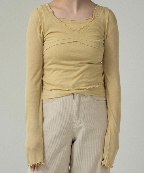 lawgy（ラウジー）の「scoop neck mellow trim long sleeve t / スクープネックメロウトリムロングスリーブt（Tシャツ/カットソー・レディース・チャコール/イエロー系/アイボリー・FREE）」の9枚目の写真