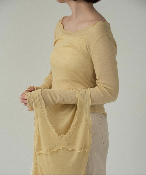 lawgy（ラウジー）の「scoop neck mellow trim long sleeve t / スクープネックメロウトリムロングスリーブt（Tシャツ/カットソー・レディース・チャコール/イエロー系/アイボリー・FREE）」の15枚目の写真