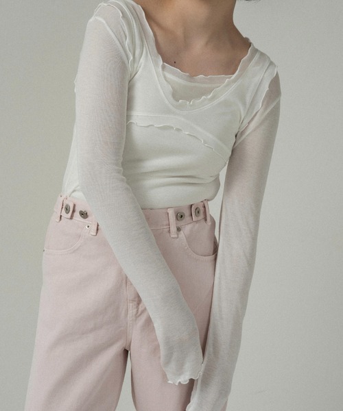 lawgy（ラウジー）の「scoop neck mellow trim long sleeve t / スクープネックメロウトリムロングスリーブt（Tシャツ/カットソー・レディース・チャコール/イエロー系/アイボリー・FREE）」の7枚目の写真