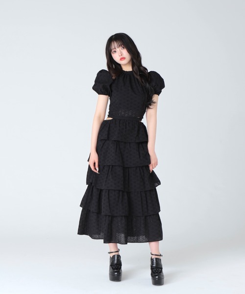M me eme ロングスカート セール】Cotton lace tiered long skirt（スカート）｜M me eme