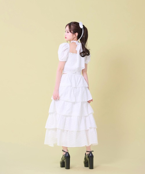 M me eme(エムミーエメ)の「Cotton lace tiered long skirt(eme10477)(スカート・レディース・ホワイト/ブラック/ピンク・FREE)」の9枚目の写真