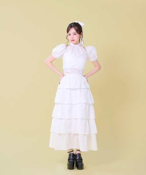 M me eme(エムミーエメ)の「Cotton lace tiered long skirt(eme10477)(スカート・レディース・ホワイト/ブラック/ピンク・FREE)」の5枚目の写真