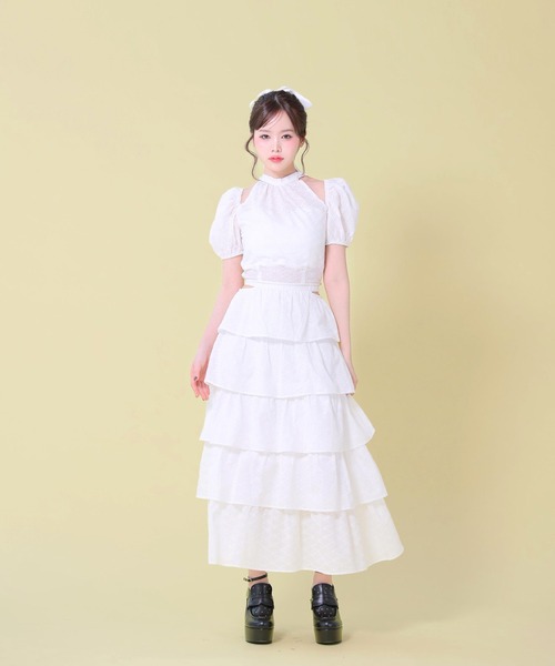 M me eme(エムミーエメ)の「Cotton lace tiered long skirt(eme10477)(スカート・レディース・ホワイト/ブラック/ピンク・FREE)」の8枚目の写真