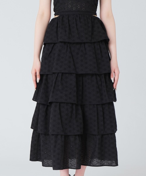 M me eme(エムミーエメ)の「Cotton lace tiered long skirt(eme10477)(スカート・レディース・ホワイト/ブラック/ピンク・FREE)」の20枚目の写真