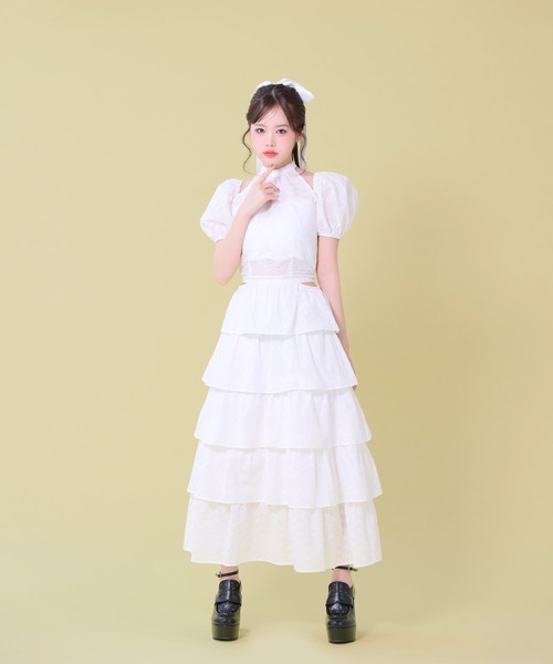 M me eme(エムミーエメ)の「Cotton lace tiered long skirt(eme10477)(スカート・レディース・ホワイト/ブラック/ピンク・FREE)」の4枚目の写真
