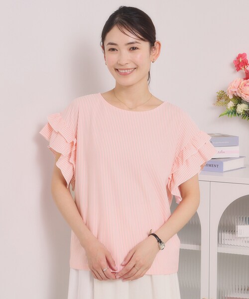 ITS'DEMO（イッツデモ）の「カットサッカー袖フリルトップス（Tシャツ/カットソー・レディース・オレンジ系3/サックスブルー系2/ホワイト系5/ネイビー系2・00）」の9枚目の写真