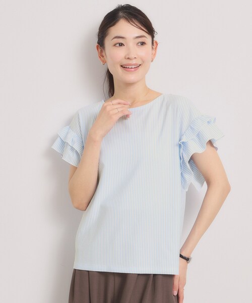ITS'DEMO（イッツデモ）の「カットサッカー袖フリルトップス（Tシャツ/カットソー・レディース・オレンジ系3/サックスブルー系2/ホワイト系5/ネイビー系2・00）」の13枚目の写真