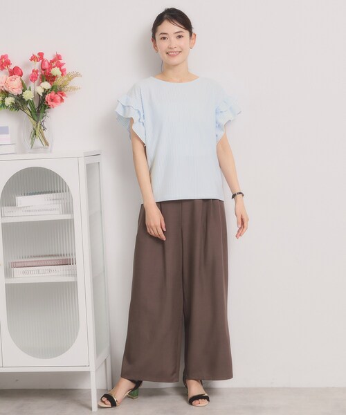 ITS'DEMO（イッツデモ）の「カットサッカー袖フリルトップス（Tシャツ/カットソー・レディース・オレンジ系3/サックスブルー系2/ホワイト系5/ネイビー系2・00）」の14枚目の写真