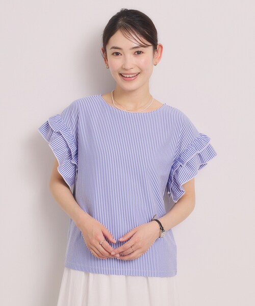 ITS'DEMO（イッツデモ）の「カットサッカー袖フリルトップス（Tシャツ/カットソー・レディース・オレンジ系3/サックスブルー系2/ホワイト系5/ネイビー系2・00）」の17枚目の写真