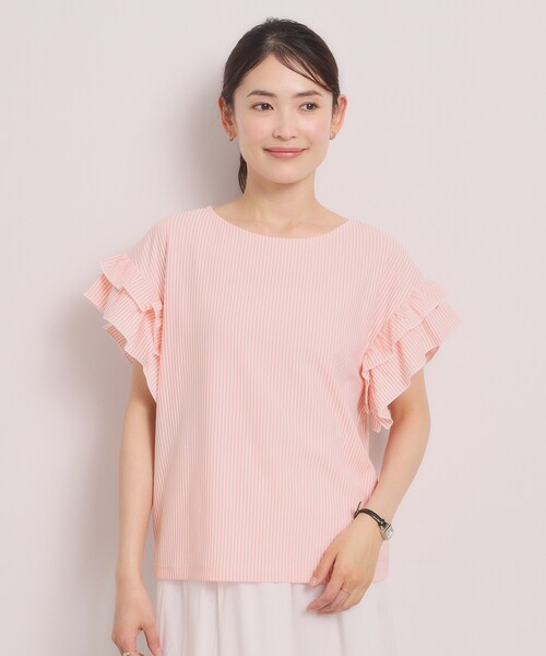 ITS'DEMO（イッツデモ）の「カットサッカー袖フリルトップス（Tシャツ/カットソー・レディース・オレンジ系3/サックスブルー系2/ホワイト系5/ネイビー系2・00）」の21枚目の写真