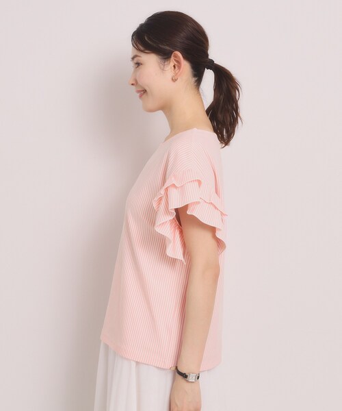 ITS'DEMO（イッツデモ）の「カットサッカー袖フリルトップス（Tシャツ/カットソー・レディース・オレンジ系3/サックスブルー系2/ホワイト系5/ネイビー系2・00）」の22枚目の写真