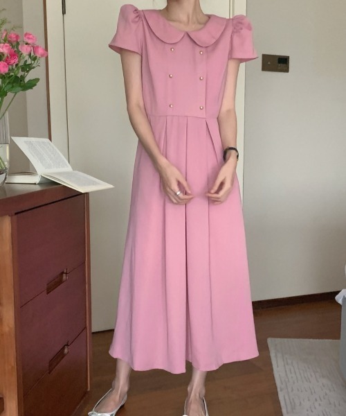 FAVORITO（ファヴォリート）の「リボンダブルブレストワンピース（ワンピース・レディース・ブラック/ピンク/イエロー・F）」の3枚目の写真