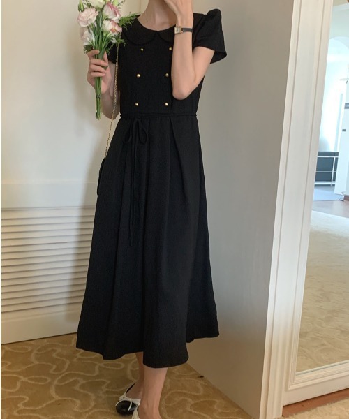 FAVORITO（ファヴォリート）の「リボンダブルブレストワンピース（ワンピース・レディース・ブラック/ピンク/イエロー・F）」の2枚目の写真