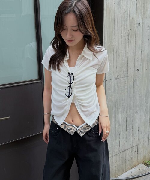 mline（エムライン）の「[mline]襟付き ギャザーカットソー（Tシャツ/カットソー・レディース・オフホワイト/ブルー/グレー/ネイビー・FREE）」の7枚目の写真
