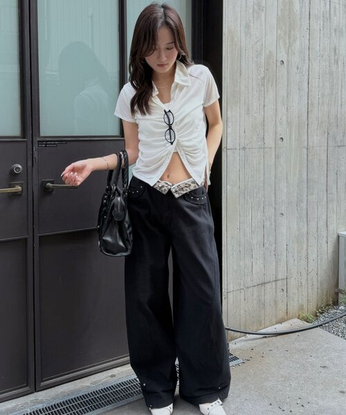 mline（エムライン）の「[mline]襟付き ギャザーカットソー（Tシャツ/カットソー・レディース・オフホワイト/ブルー/グレー/ネイビー・FREE）」の9枚目の写真