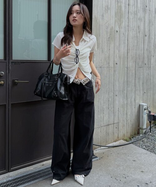 mline（エムライン）の「[mline]襟付き ギャザーカットソー（Tシャツ/カットソー・レディース・オフホワイト/ブルー/グレー/ネイビー・FREE）」の11枚目の写真