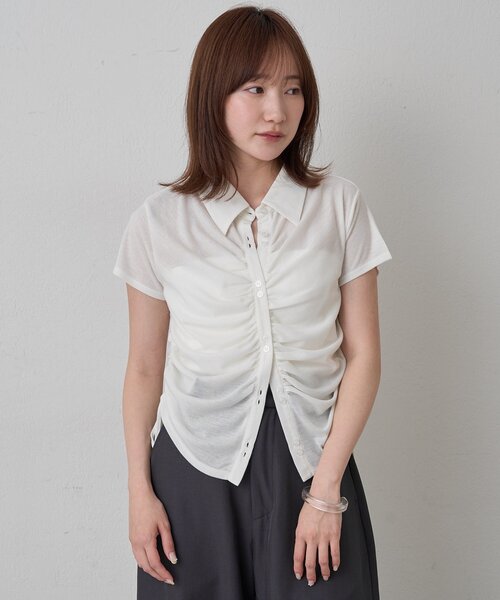 mline（エムライン）の「[mline]襟付き ギャザーカットソー（Tシャツ/カットソー・レディース・オフホワイト/ブルー/グレー/ネイビー・FREE）」の12枚目の写真