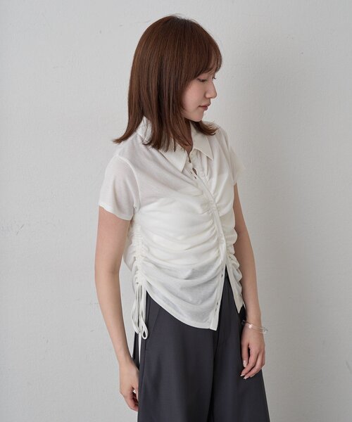 mline（エムライン）の「[mline]襟付き ギャザーカットソー（Tシャツ/カットソー・レディース・オフホワイト/ブルー/グレー/ネイビー・FREE）」の13枚目の写真