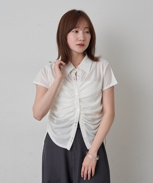 mline（エムライン）の「[mline]襟付き ギャザーカットソー（Tシャツ/カットソー・レディース・オフホワイト/ブルー/グレー/ネイビー・FREE）」の14枚目の写真