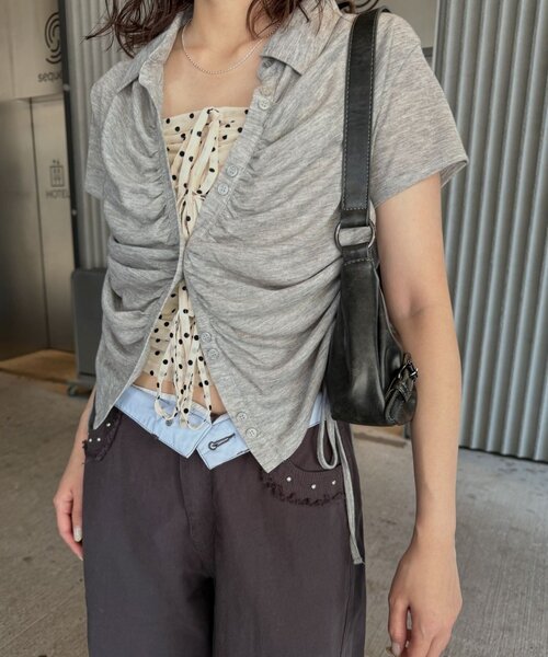 mline（エムライン）の「[mline]襟付き ギャザーカットソー（Tシャツ/カットソー・レディース・オフホワイト/ブルー/グレー/ネイビー・FREE）」の20枚目の写真