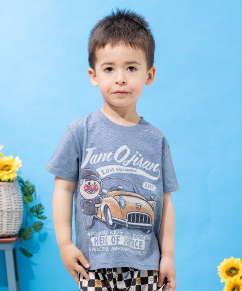 ANPANMAN KIDS COLLECTION(アンパンマンキッズコレクション)の「ジャムおじさんクラシックカー柄Tシャツ(Tシャツ/カットソー・キッズ・ブルー/オフホワイト・80cm/120cm/110cm/100cm/90cm)」の1枚目の写真
