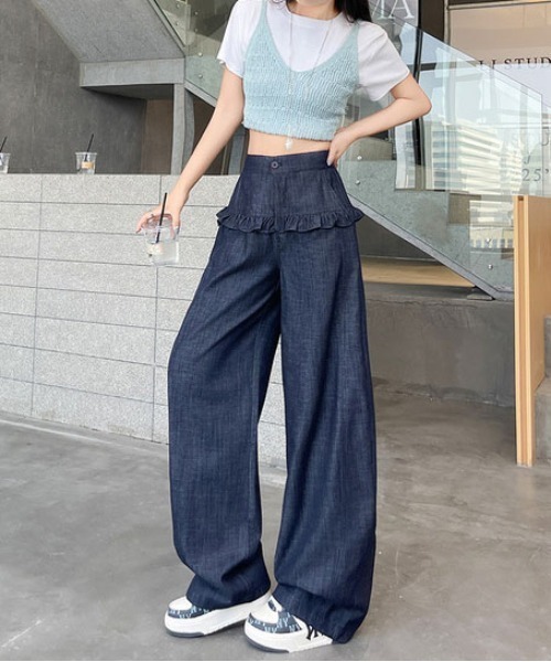 &soiree(アンドソワレ)の「フリル付きカーブワイドパンツ(その他パンツ・レディース・インディゴブルー/ベージュ/ホワイト/ブラック・X-SMALL/SMALL/MEDIUM/LARGE/X-LARGE)」の7枚目の写真