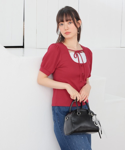 Honeys(ハニーズ)の「レイヤード風トップス(Tシャツ/カットソー・レディース・レッド/ヘザーチャコール/ブラック・L/M/S)」の9枚目の写真