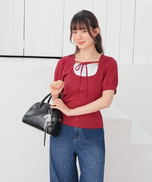 Honeys(ハニーズ)の「レイヤード風トップス(Tシャツ/カットソー・レディース・レッド/ヘザーチャコール/ブラック・L/M/S)」の10枚目の写真