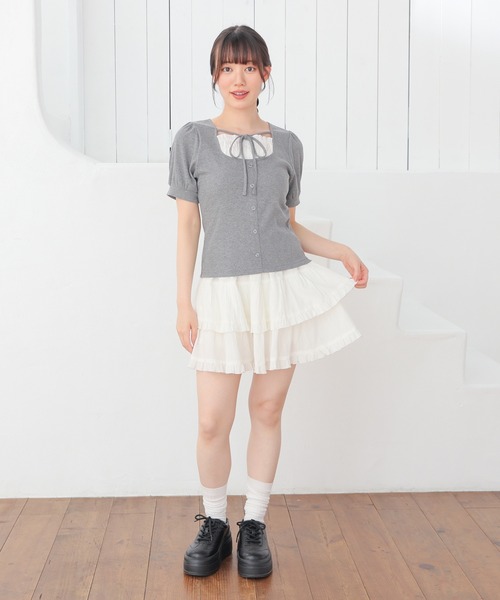 Honeys(ハニーズ)の「レイヤード風トップス(Tシャツ/カットソー・レディース・レッド/ヘザーチャコール/ブラック・L/M/S)」の12枚目の写真