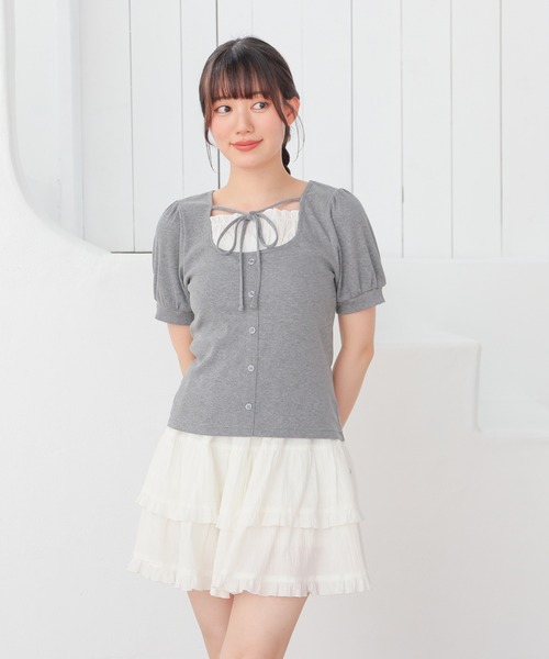 Honeys(ハニーズ)の「レイヤード風トップス(Tシャツ/カットソー・レディース・レッド/ヘザーチャコール/ブラック・L/M/S)」の13枚目の写真