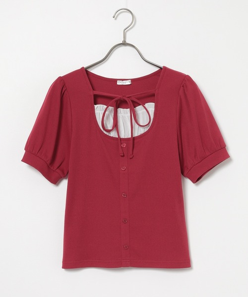 Honeys(ハニーズ)の「レイヤード風トップス(Tシャツ/カットソー・レディース・レッド/ヘザーチャコール/ブラック・L/M/S)」の16枚目の写真