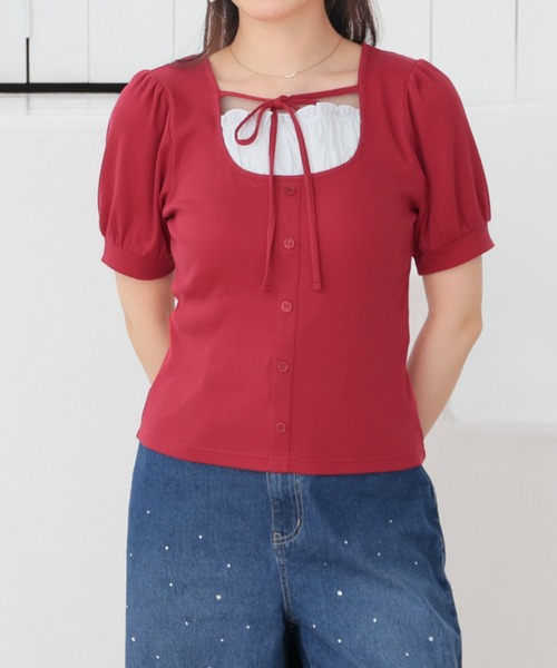 Honeys(ハニーズ)の「レイヤード風トップス(Tシャツ/カットソー・レディース・レッド/ヘザーチャコール/ブラック・L/M/S)」の20枚目の写真