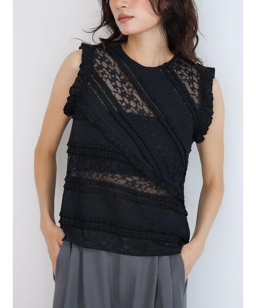 FIKA.(フィーカ)の「Lace panel frill blouse(シャツ/ブラウス・レディース・オフホワイト/ブラック・MEDIUM)」の9枚目の写真