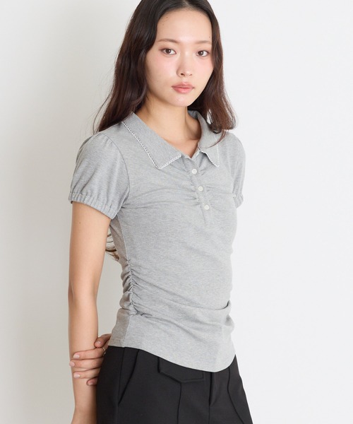 3.3 Field Trip （3.3フィールドトリップ）の「3.3 Field Trip／シャーリングポロトップス（Tシャツ/カットソー・レディース・ネイビー/アイボリー/グレー・FREE）」の2枚目の写真