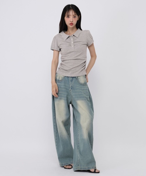 3.3 Field Trip （3.3フィールドトリップ）の「3.3 Field Trip／シャーリングポロトップス（Tシャツ/カットソー・レディース・ネイビー/アイボリー/グレー・FREE）」の9枚目の写真
