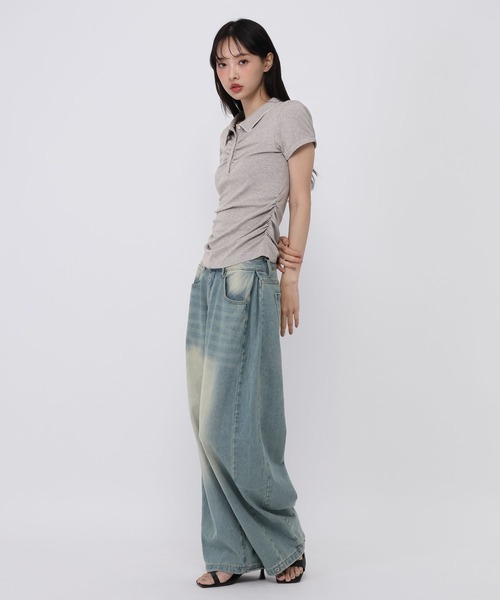 3.3 Field Trip （3.3フィールドトリップ）の「3.3 Field Trip／シャーリングポロトップス（Tシャツ/カットソー・レディース・ネイビー/アイボリー/グレー・FREE）」の8枚目の写真