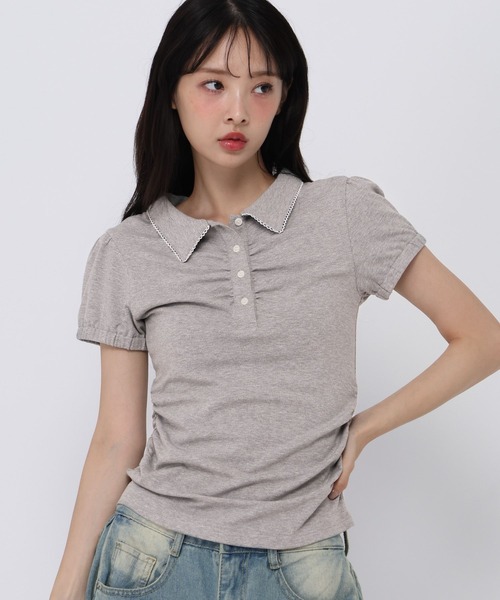 3.3 Field Trip （3.3フィールドトリップ）の「3.3 Field Trip／シャーリングポロトップス（Tシャツ/カットソー・レディース・ネイビー/アイボリー/グレー・FREE）」の7枚目の写真