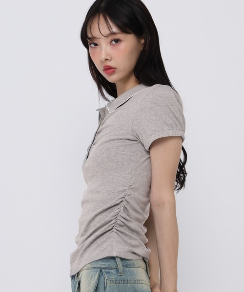 3.3 Field Trip （3.3フィールドトリップ）の「3.3 Field Trip／シャーリングポロトップス（Tシャツ/カットソー・レディース・ネイビー/アイボリー/グレー・FREE）」の5枚目の写真