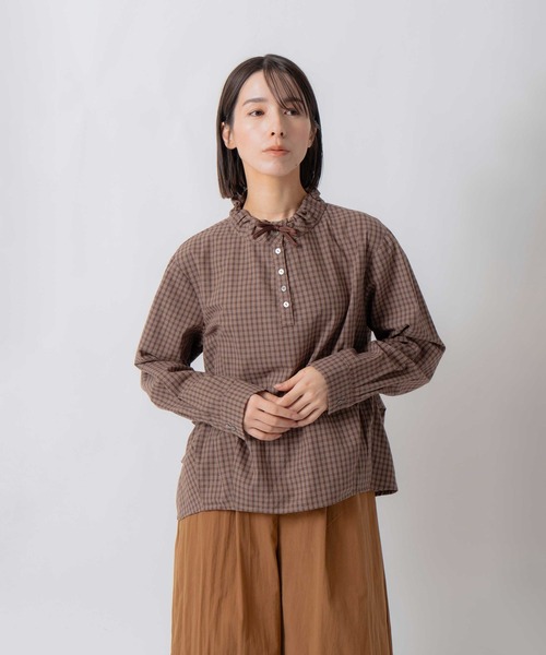 Kelen(ケレン)の「「KELEN / ケレン」デザインカラーチェック柄ブラウス(シャツ/ブラウス・レディース・ネイビー/ベージュ/ブラウン・S/M)」の12枚目の写真