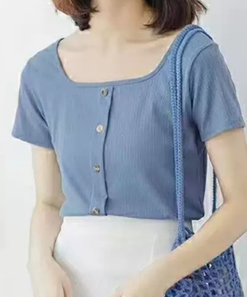 NANEA(ナネア)の「スクエアネック半袖プルオーバー(Tシャツ/カットソー・レディース・ブルー/ピンク/ブラック/ホワイト・フリー)」の7枚目の写真