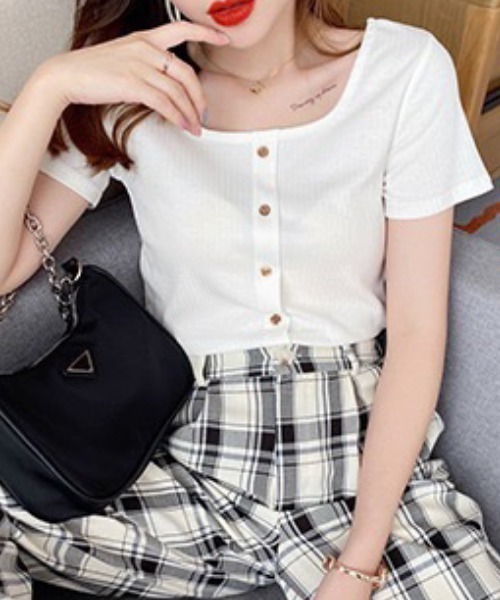 NANEA(ナネア)の「スクエアネック半袖プルオーバー(Tシャツ/カットソー・レディース・ブルー/ピンク/ブラック/ホワイト・フリー)」の19枚目の写真