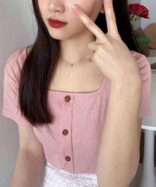 NANEA(ナネア)の「スクエアネック半袖プルオーバー(Tシャツ/カットソー・レディース・ブルー/ピンク/ブラック/ホワイト・フリー)」の9枚目の写真
