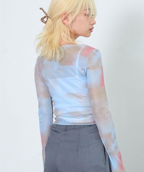merrylatte(メリーラテ)の「マーブル総柄シースルートップス【TUNE】(Tシャツ/カットソー・レディース・ブルー・FREE)」の5枚目の写真