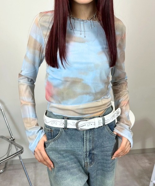 merrylatte(メリーラテ)の「マーブル総柄シースルートップス【TUNE】(Tシャツ/カットソー・レディース・ブルー・FREE)」の10枚目の写真