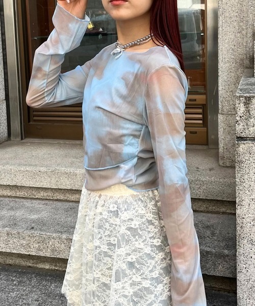 merrylatte(メリーラテ)の「マーブル総柄シースルートップス【TUNE】(Tシャツ/カットソー・レディース・ブルー・FREE)」の17枚目の写真