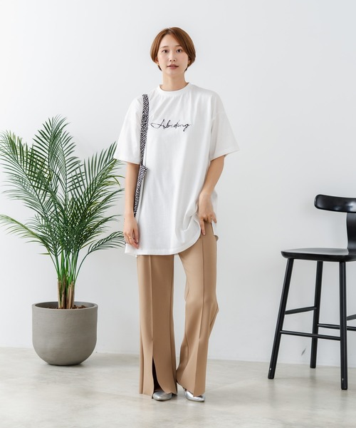 fort point(フォーポイント)の「【C-FORTPOINT/フォートポイント】【動きやすいサイドスリット入り】フロントロゴ 刺繍チュニック ゆったりシルエット 体形カバー シンプル カジュアル(Tシャツ/カットソー・レディース・チャコールグレー/ブラック/ベージュ/オフホワイト・FREE)」の22枚目の写真