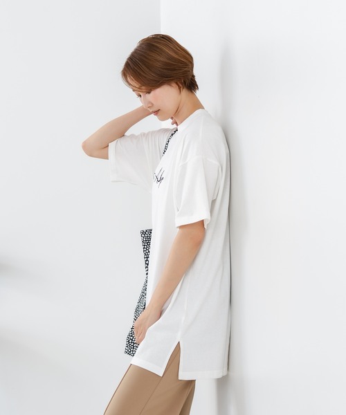 fort point(フォーポイント)の「【C-FORTPOINT/フォートポイント】【動きやすいサイドスリット入り】フロントロゴ 刺繍チュニック ゆったりシルエット 体形カバー シンプル カジュアル(Tシャツ/カットソー・レディース・チャコールグレー/ブラック/ベージュ/オフホワイト・FREE)」の9枚目の写真