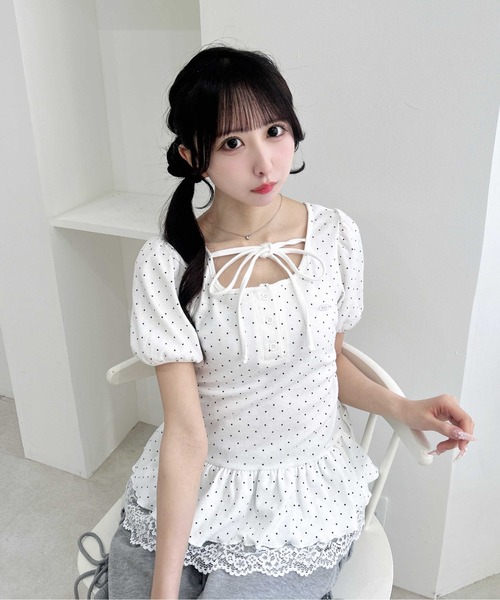 INGNI(イング)の「ヘンリーネックペプラムリブ/トップス(Tシャツ/カットソー・レディース・ホワイト系その他/ブラック系その他4・M)」の1枚目の写真
